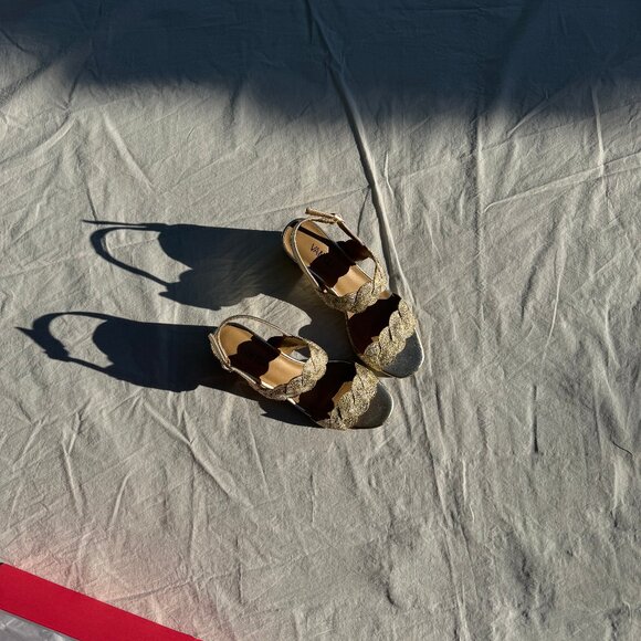 Vaneli ‘Lettie’ Gold Beige Platinum Weave Block Heel Sandals - Picture 5 of 13